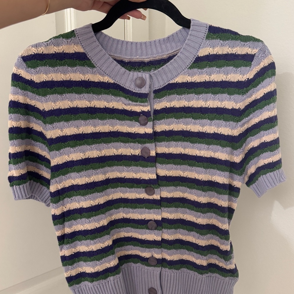 Vintage-Inspired Pastel Stripe Knit Cardigan